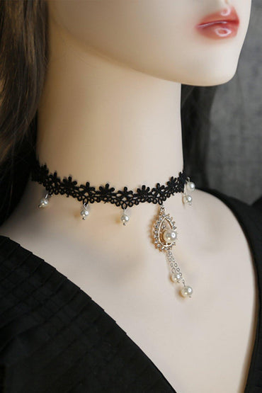 Lace and Alloy Necklaces with Crystals CX0045