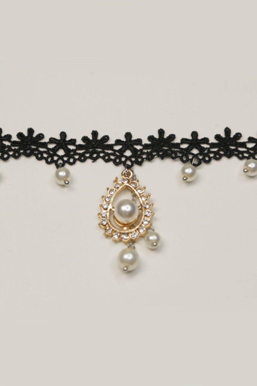 Lace and Alloy Necklaces with Crystals CX0045 - COCOMELODY
