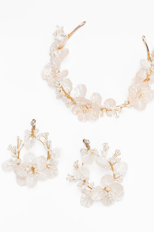 Crystals Flower Headpiece Earrings Jewelry CY0057