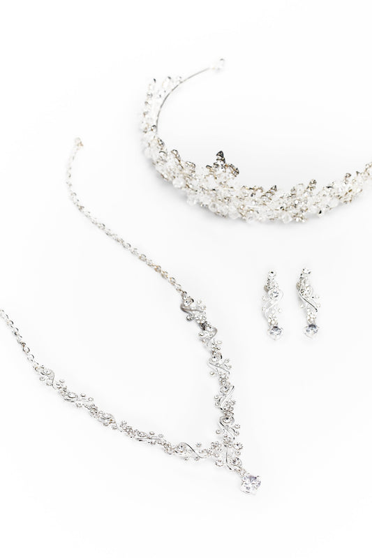 Crystals Rhinestone Tiara Necklace Earrings Jewelry CY0065