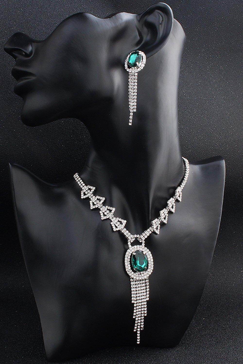 Alloy Rhinestone Necklace Earrings Jewelry CY0070 - COCOMELODY