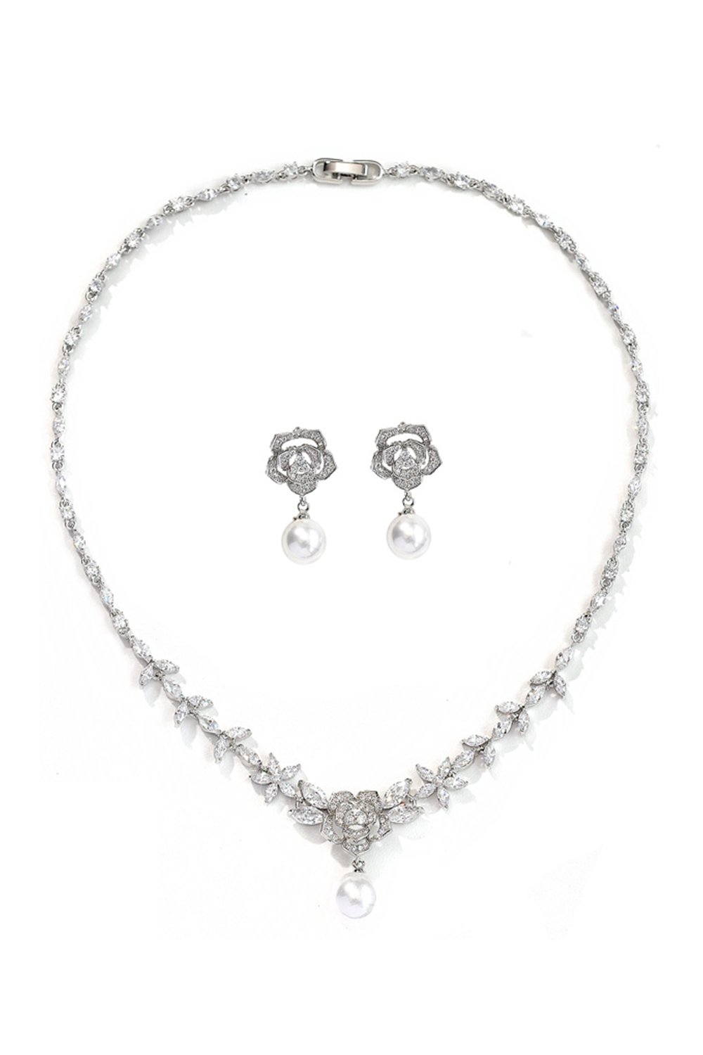 Alloy Zircon Pearl Necklace Earrings Jewelry CY0093