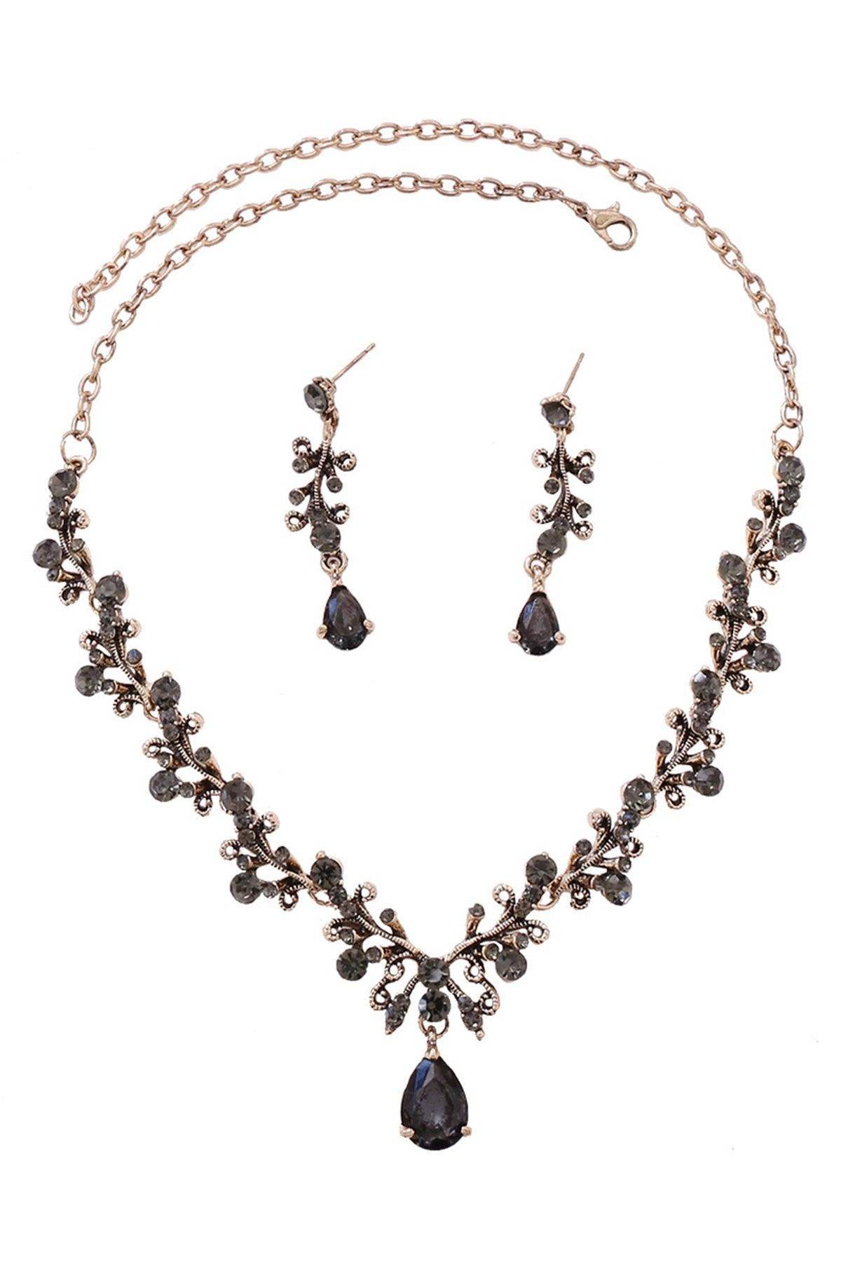 Alloy Rhinestone Necklace Earrings Jewelry CY0095 - COCOMELODY