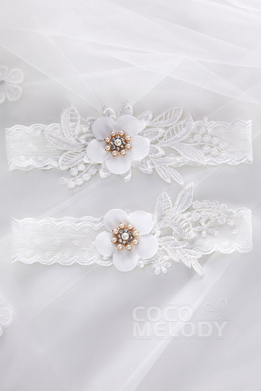 Lace Wedding Garter with Flower and Pearls CZ0189