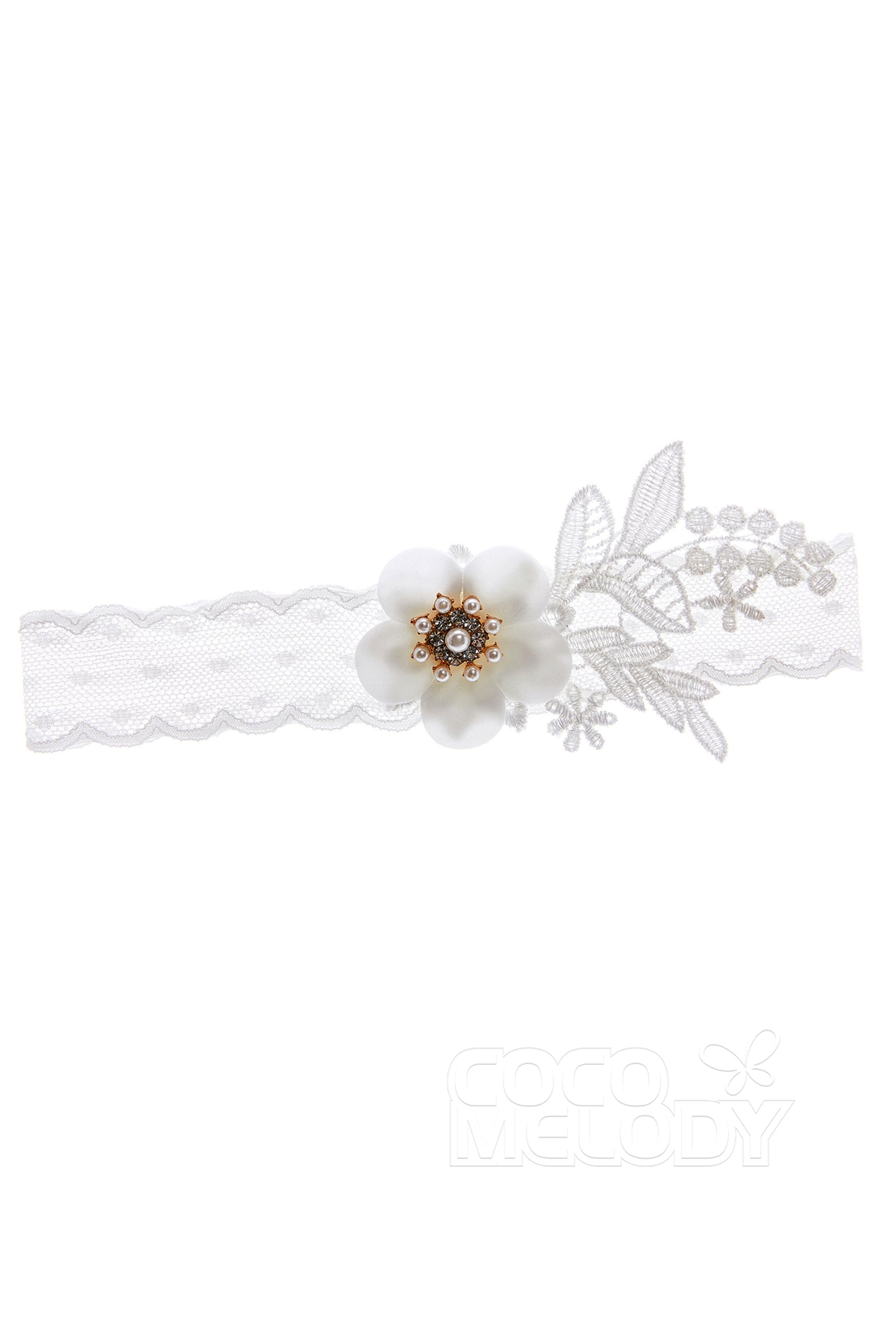 Lace Wedding Garter with Flower and Pearls CZ0189