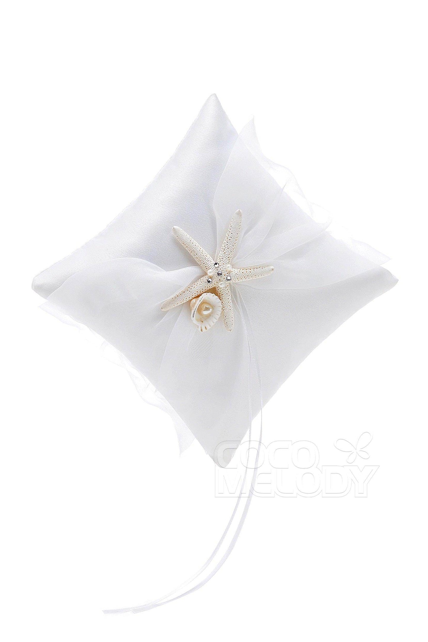Satin Wedding Ring Pillow with Pearls CZ0202 - COCOMELODY