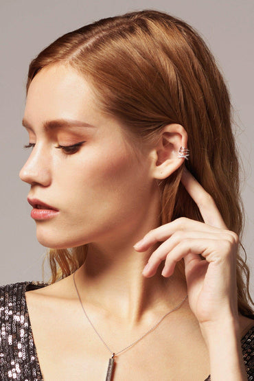 Rhodium plated Ear Cuff with Crystals CZ0242 - COCOMELODY