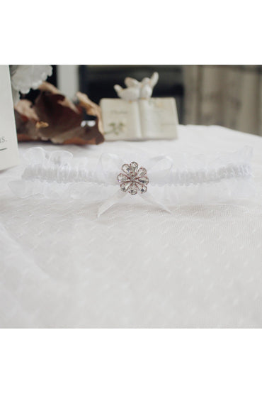 Lace Wedding Garter with Diamond and Ribbon Bows CZ0321