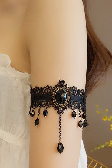 Black Lace Armlet with Crystals Sashes and Tassel CZ0329