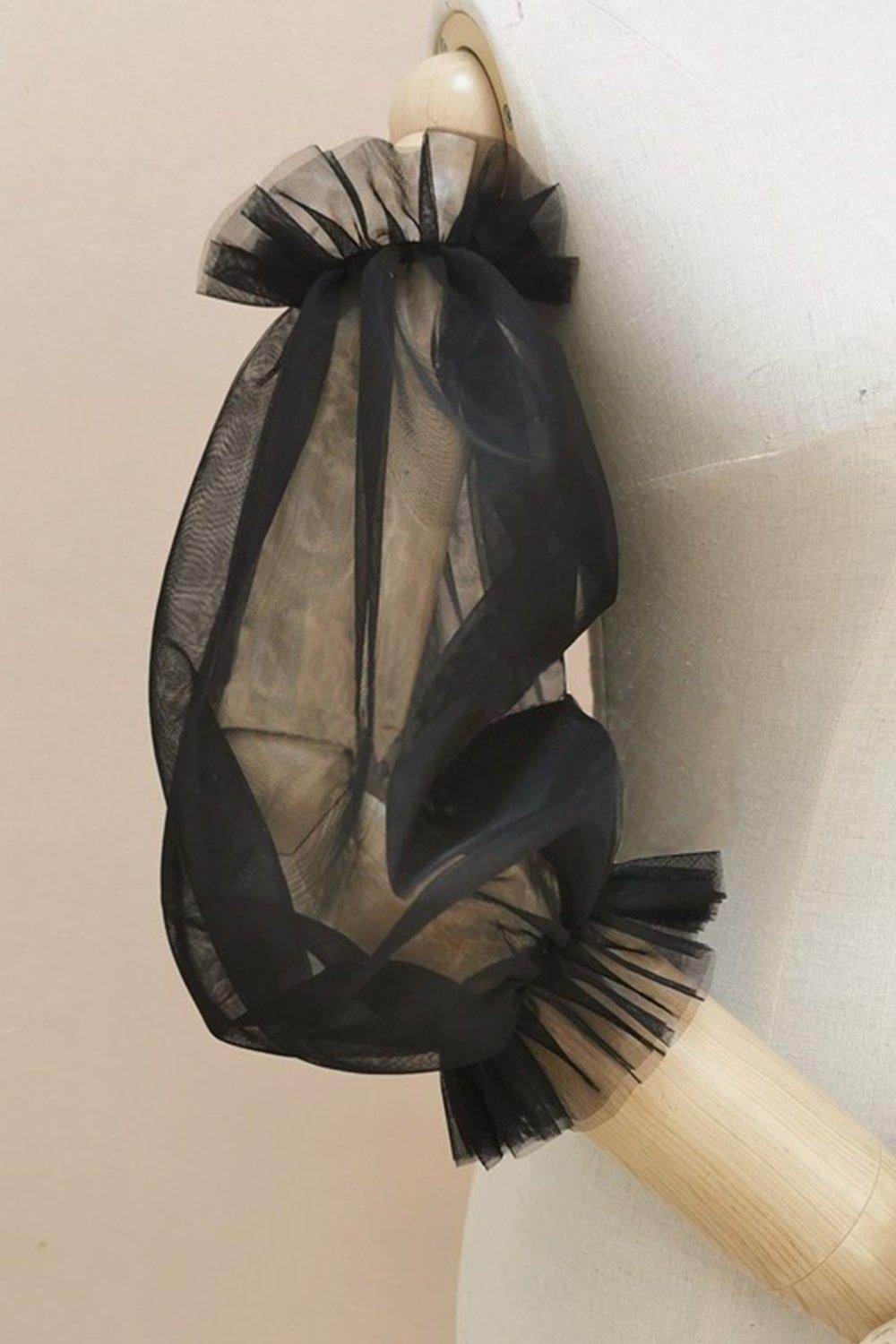 Black Tulle Detachable Long Sleeves with Ruched CZ0331 - COCOMELODY