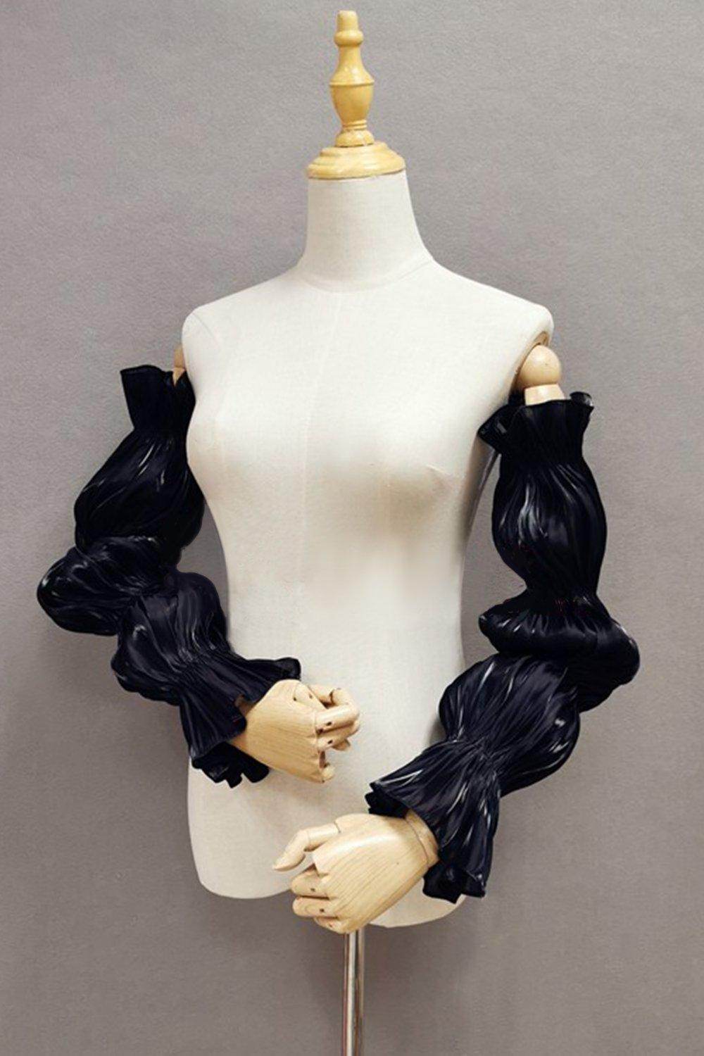 Black Sea-island Filament Detachable Long Sleeves with Ruched CZ0333 - COCOMELODY