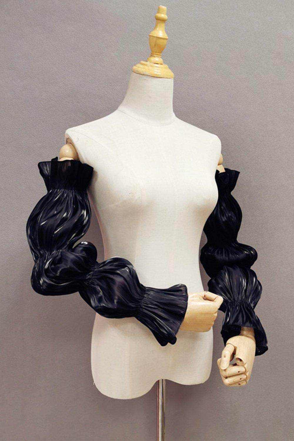 Black Sea-island Filament Detachable Long Sleeves with Ruched CZ0333 - COCOMELODY