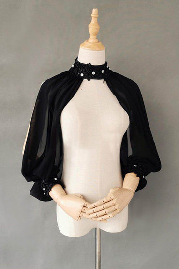 Black Chiffon Detachable Long Sleeves with Appliques Beading CZ0334 - COCOMELODY