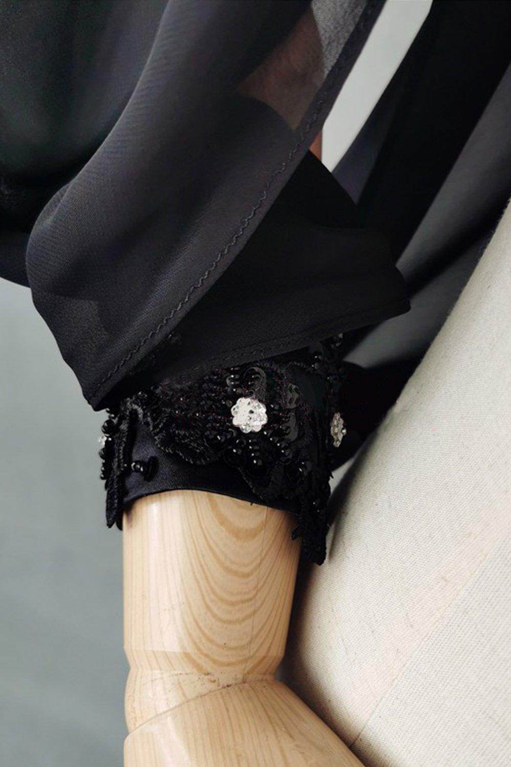 Black Chiffon Detachable Long Sleeves with Appliques Beading CZ0334 - COCOMELODY