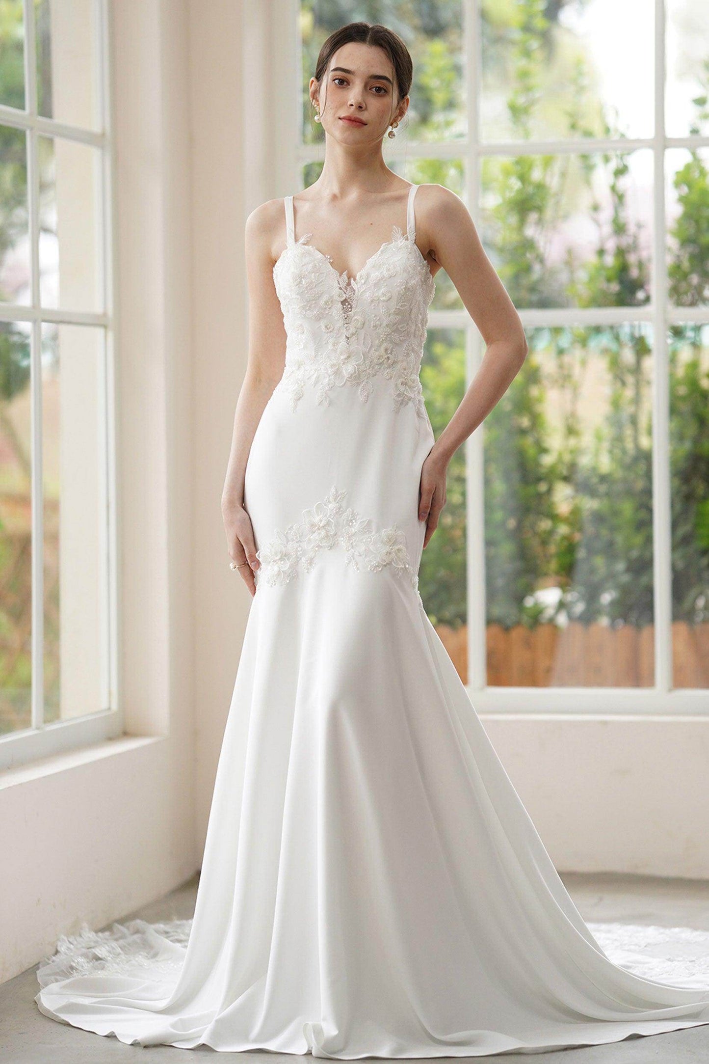 Trumpet-Mermaid Court Train Stretch Satin Wedding Dress CW3311 - COCOMELODY