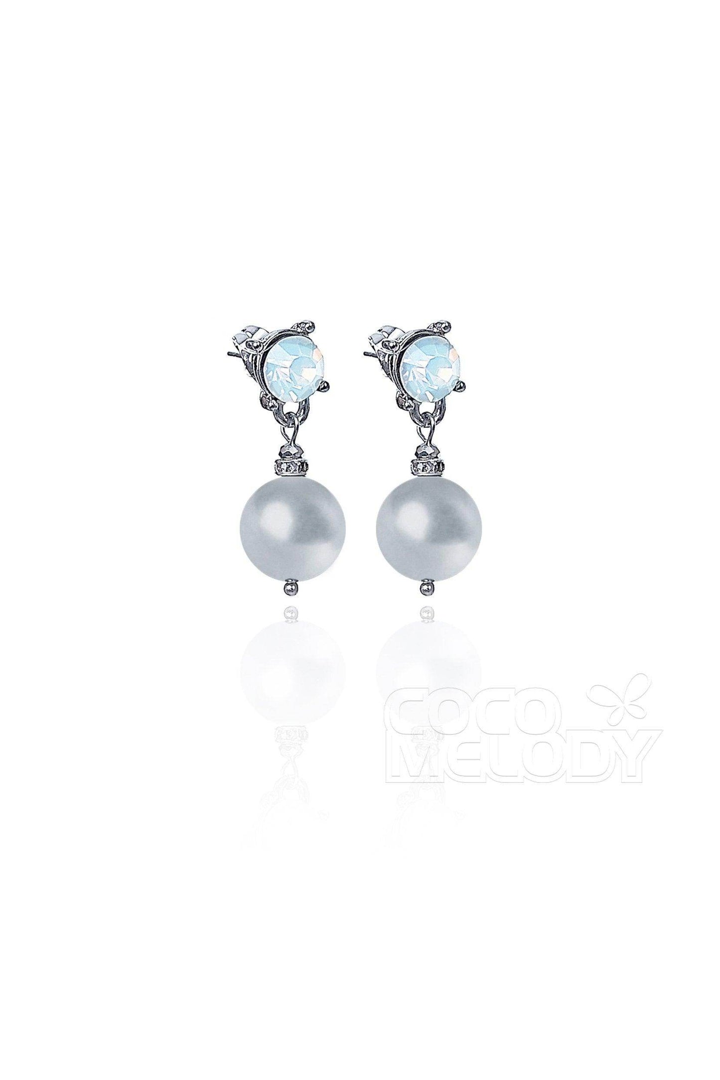 Elegant Alloy Wedding Earrings with Pearl and Opal HG18009 - COCOMELODY