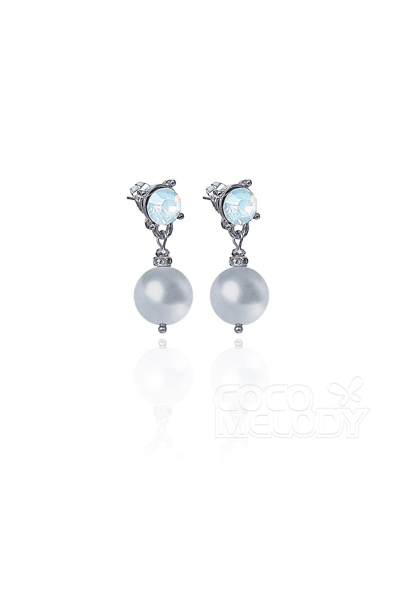 Elegant Alloy Wedding Earrings with Pearl and Opal HG18009 - COCOMELODY