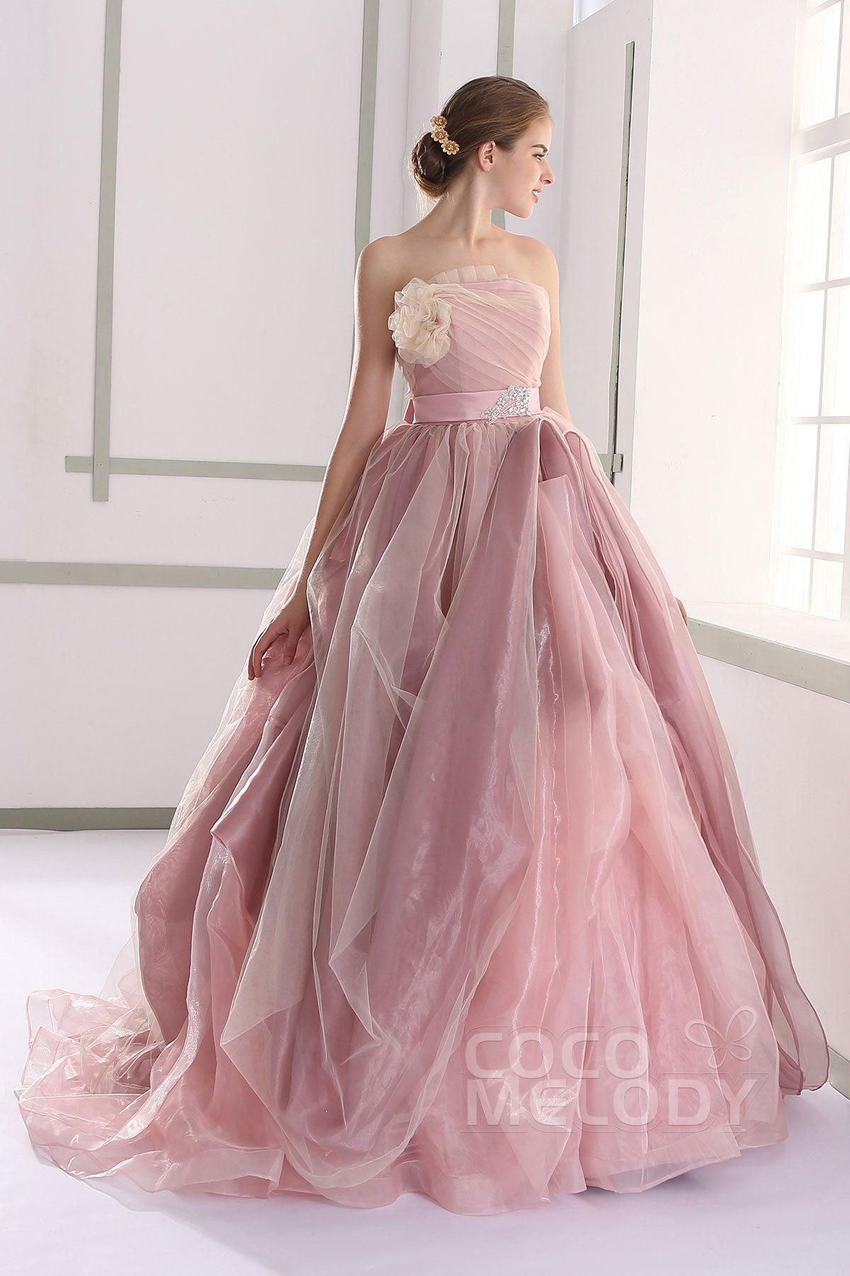 A-Line Court Train Organza Gothic Wedding Dress JUL015002