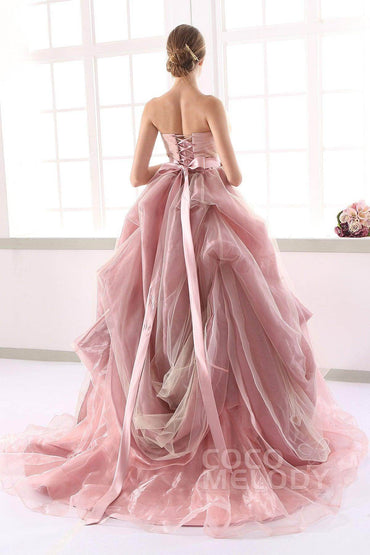 A-Line Court Train Organza Gothic Wedding Dress JUL015002 - COCOMELODY