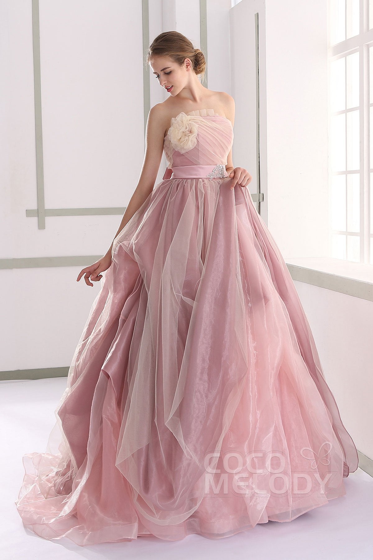 A-Line Court Train Organza Gothic Wedding Dress JUL015002