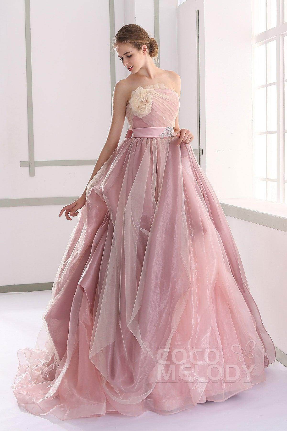 A-Line Court Train Organza Gothic Wedding Dress JUL015002 - COCOMELODY