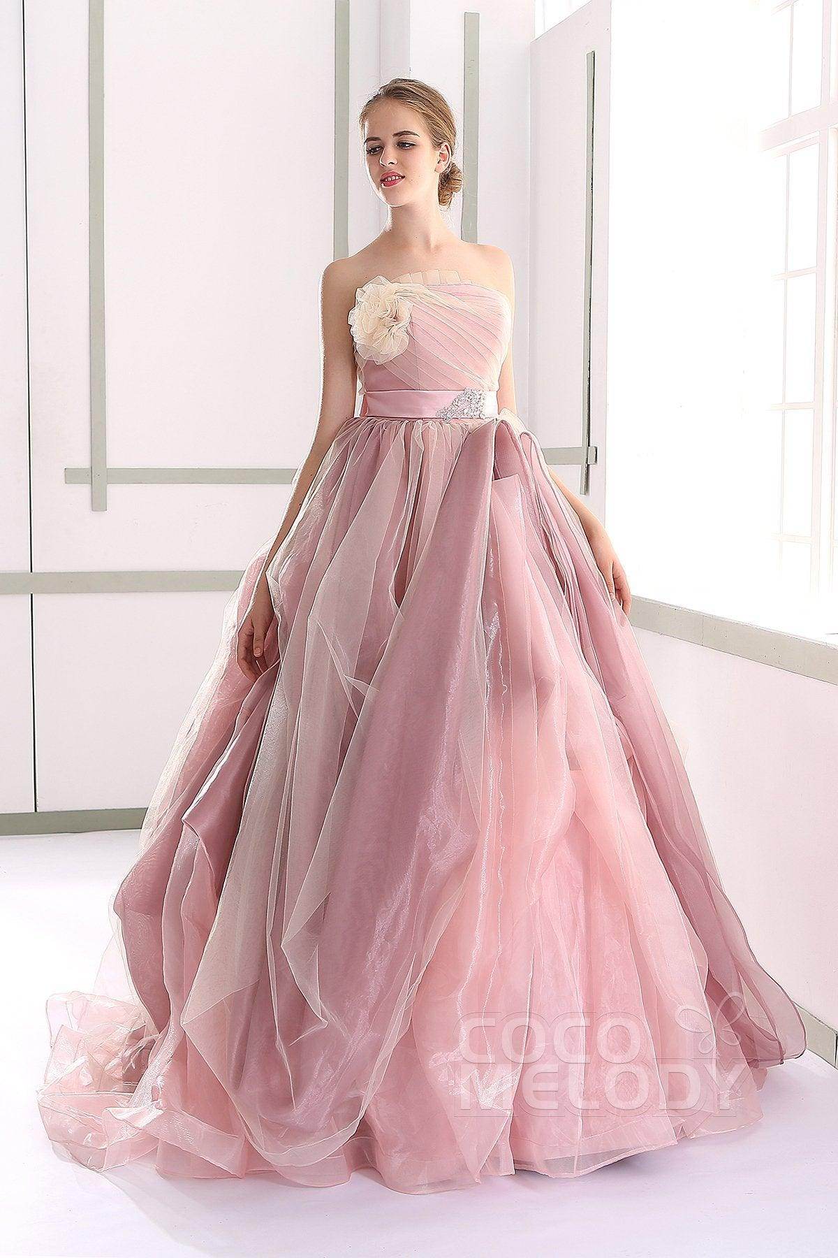 A-Line Court Train Organza Gothic Wedding Dress JUL015002 - COCOMELODY