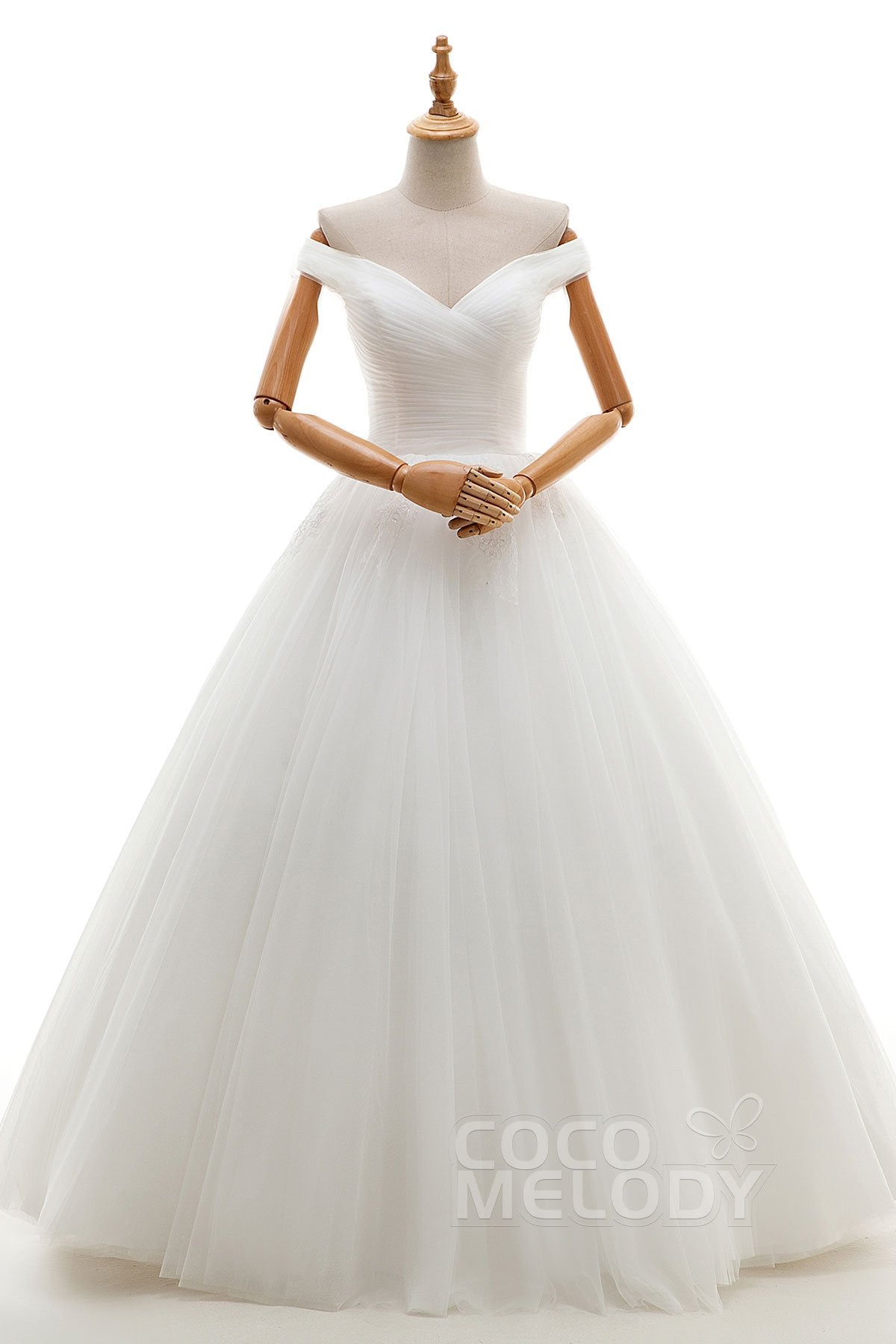 A-Line Floor Length Tulle Ivory Wedding Dress JWLF16001