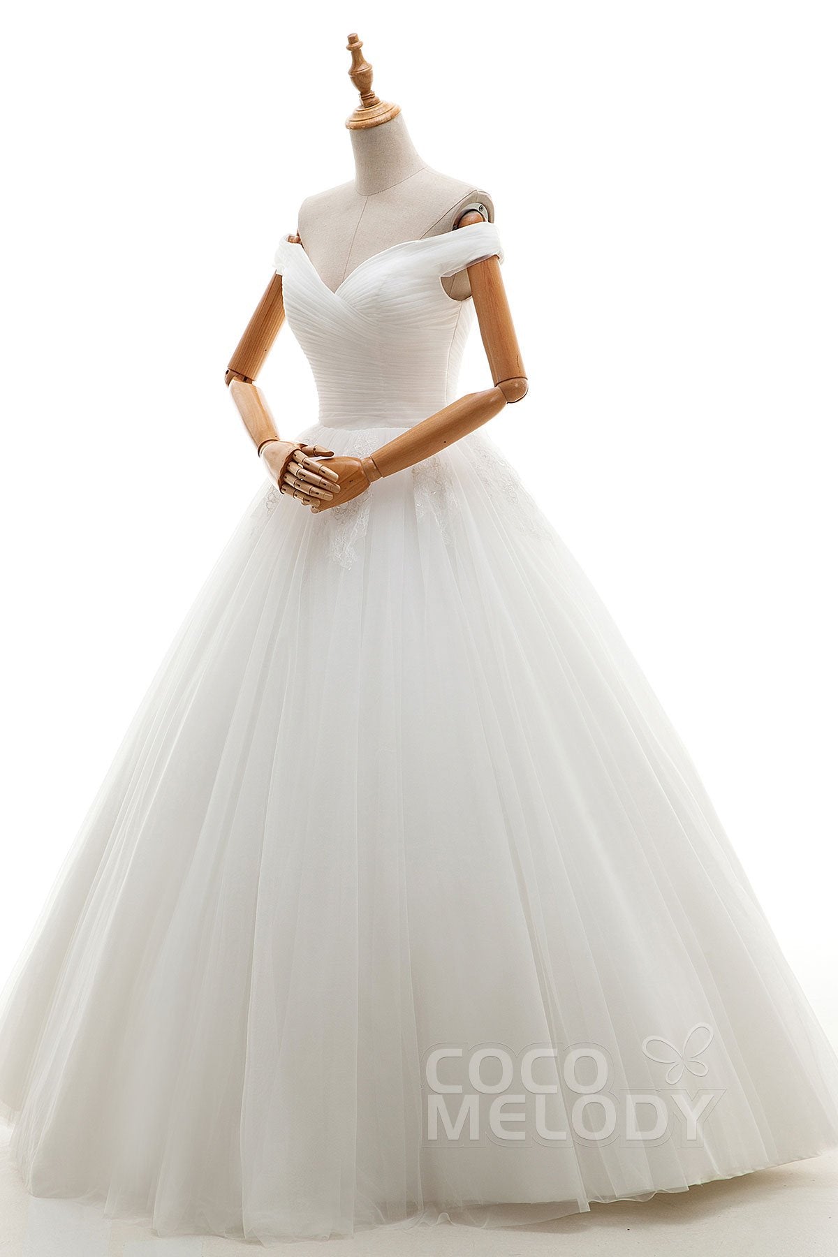 A-Line Floor Length Tulle Ivory Wedding Dress JWLF16001