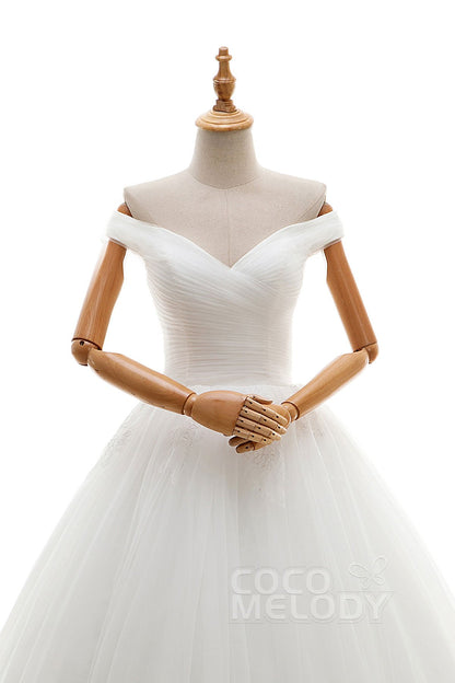A-Line Floor Length Tulle Ivory Wedding Dress JWLF16001