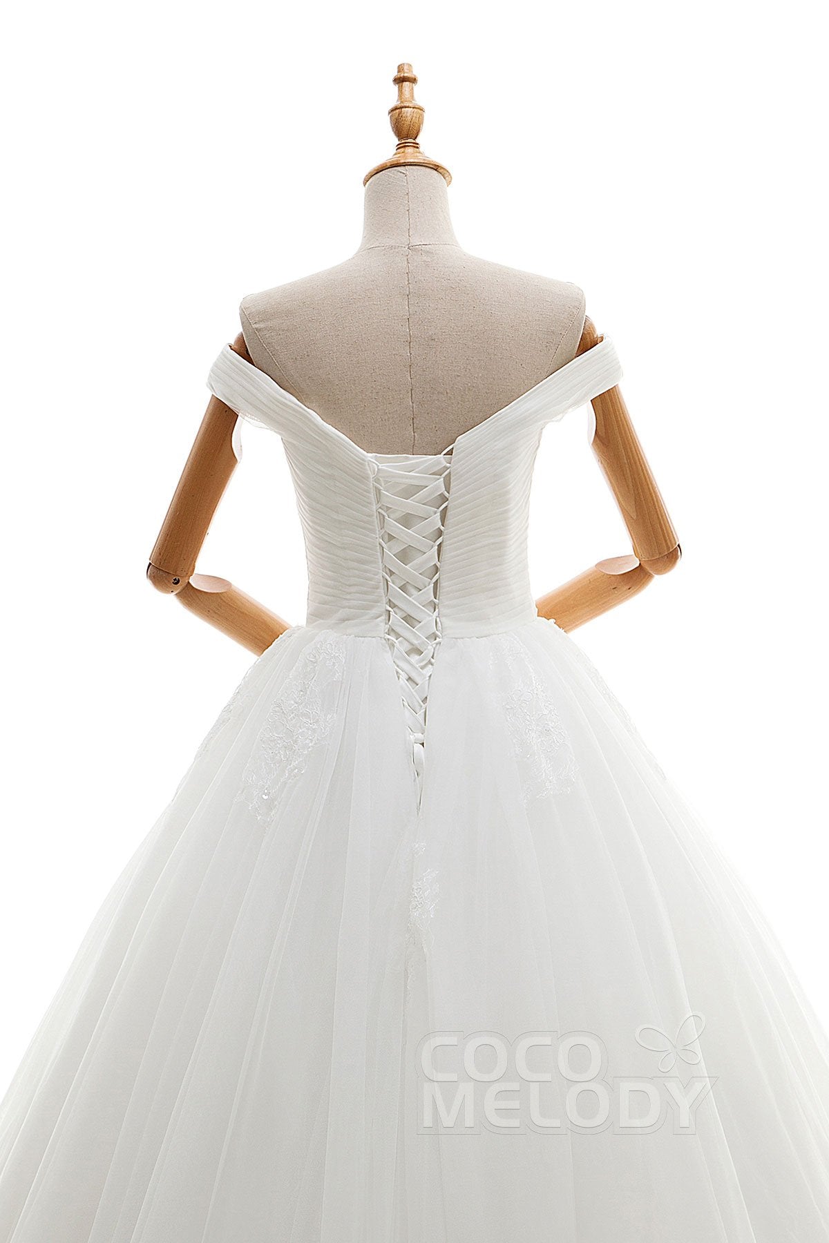 A-Line Floor Length Tulle Ivory Wedding Dress JWLF16001