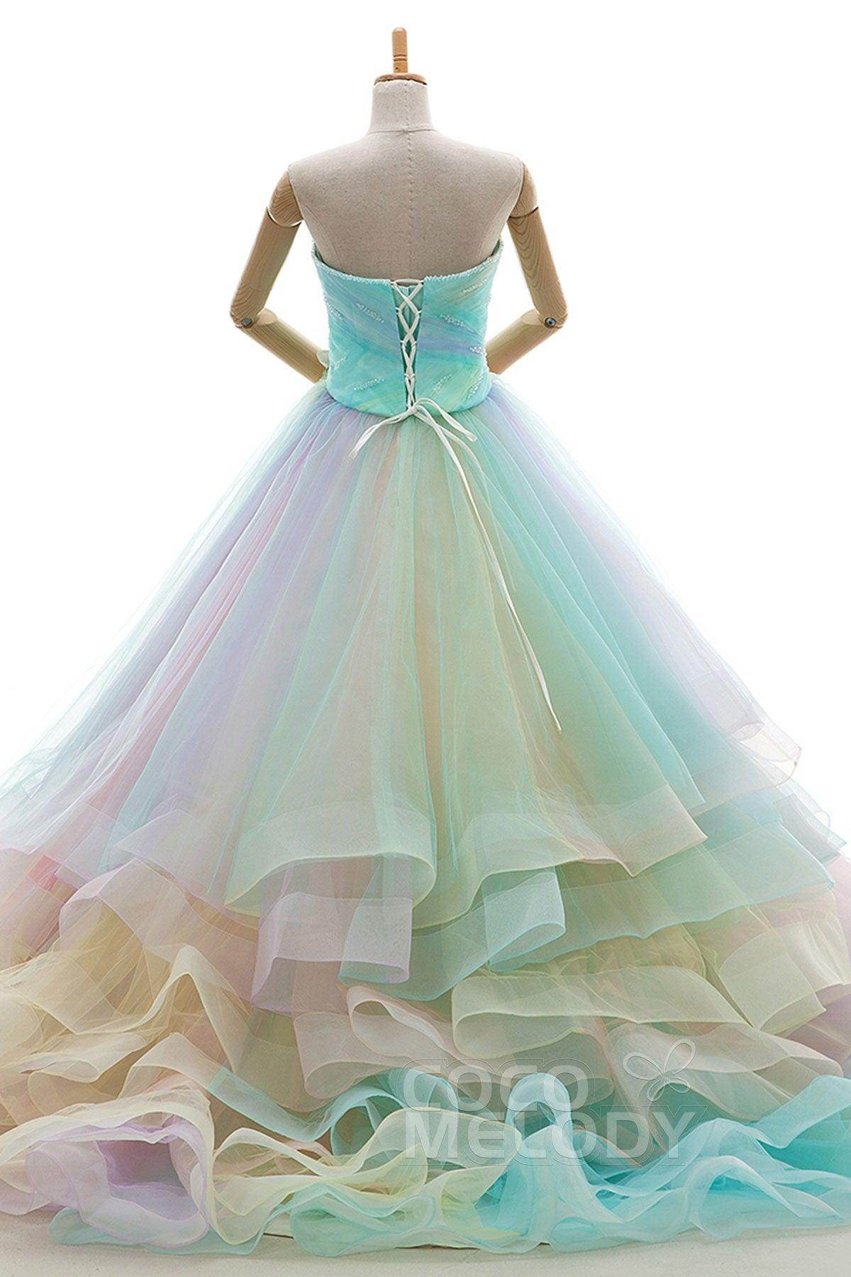 A Line Court Train Tulle Wedding Dress JWLT15067 - COCOMELODY
