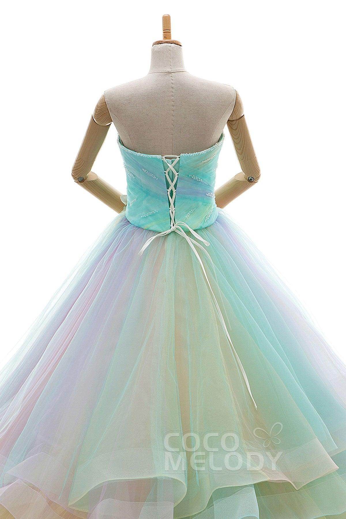 A Line Court Train Tulle Wedding Dress JWLT15067 - COCOMELODY