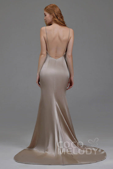 Mermaid Court Train Stretch Satin Wedding Lining LA18002 - COCOMELODY