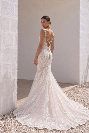 Trumpet-Mermaid Court Train Tulle Lace Wedding Dress LD3905 - 45 Days / As Picture:Ivory/Pearl Pink / US0-UK2-EUR30 - COCOMELODY