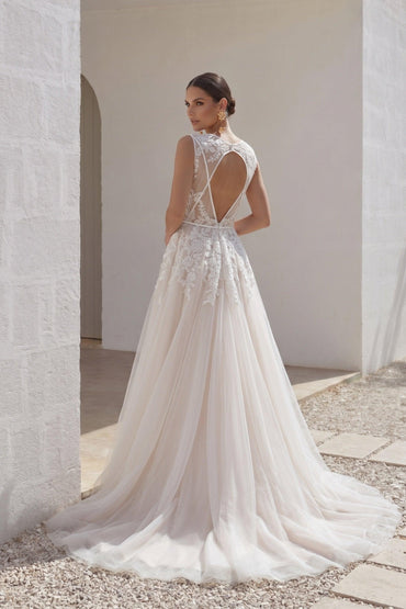 A-Line Court Train Tulle and Lace Wedding Dress LD3932 - 35 Days / As Picture:Ivory/Champagne / US0-UK2-EUR30 - COCOMELODY