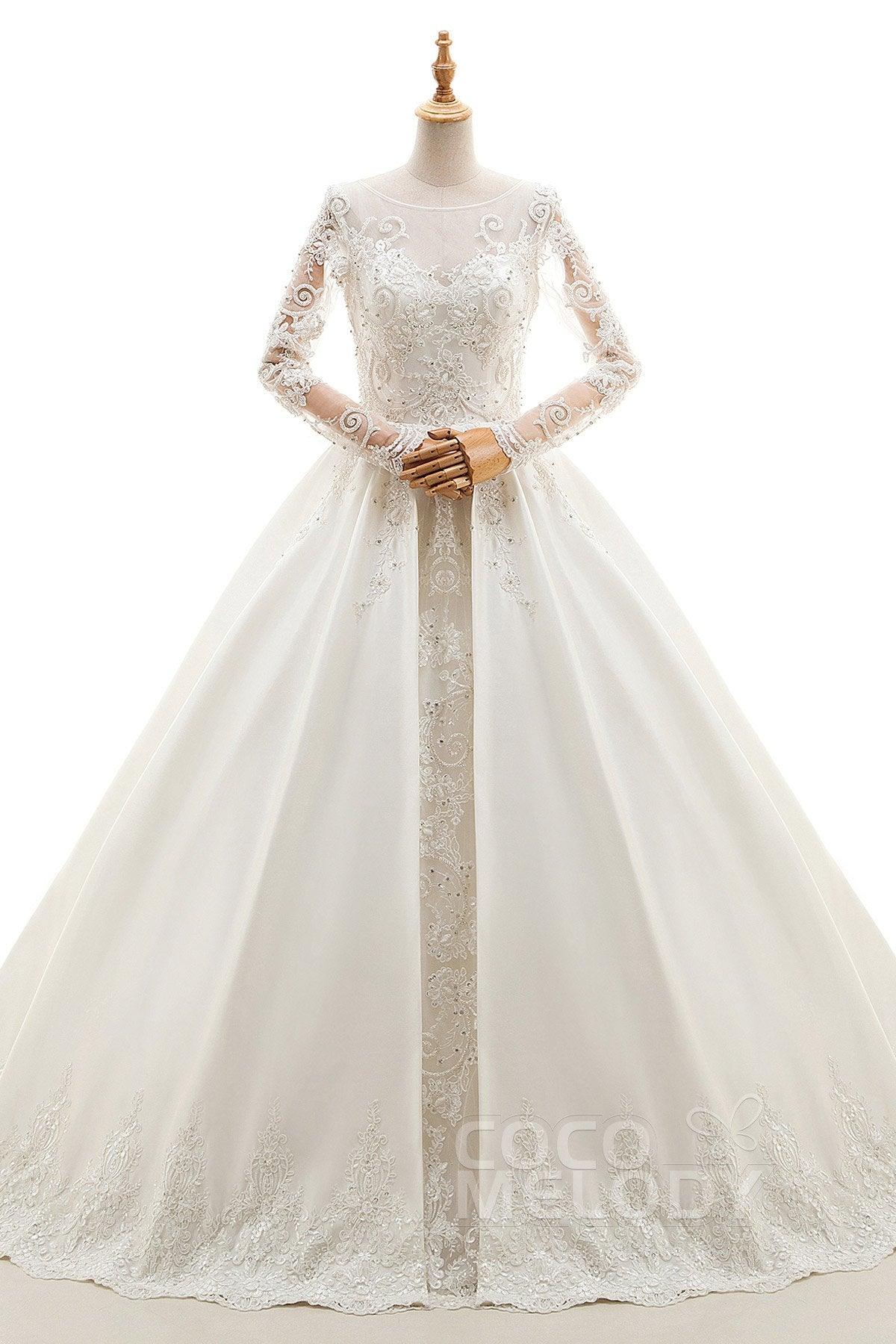 COCOMELODY A-Line Cathedral Train Tulle and Satin Wedding Dress LD4139 