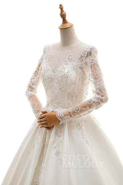 A-Line Cathedral Train Tulle and Satin Wedding Dress LD4139
