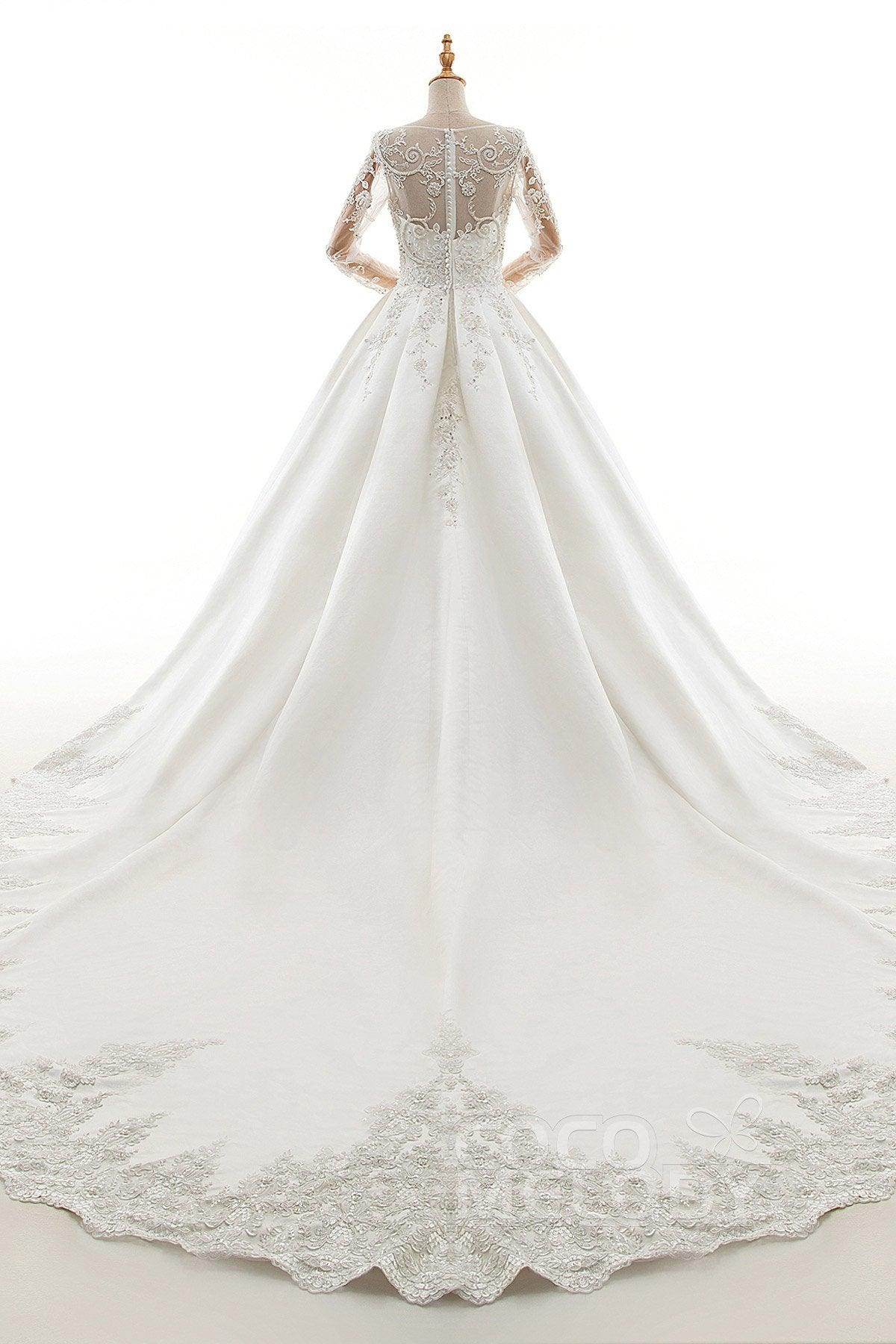 A-Line Cathedral Train Tulle and Satin Wedding Dress LD4139 - COCOMELODY