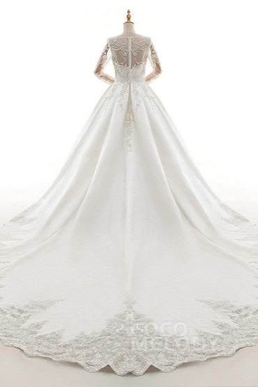 A-Line Cathedral Train Tulle and Satin Wedding Dress LD4139 - COCOMELODY