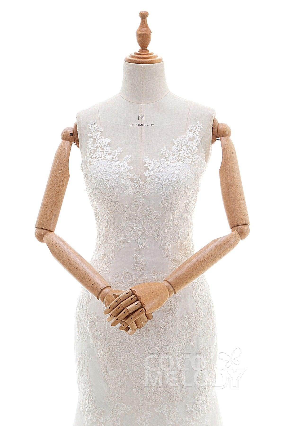 Trumpet-Mermaid Court Train Tulle Lace Wedding Dress LD4342 - COCOMELODY