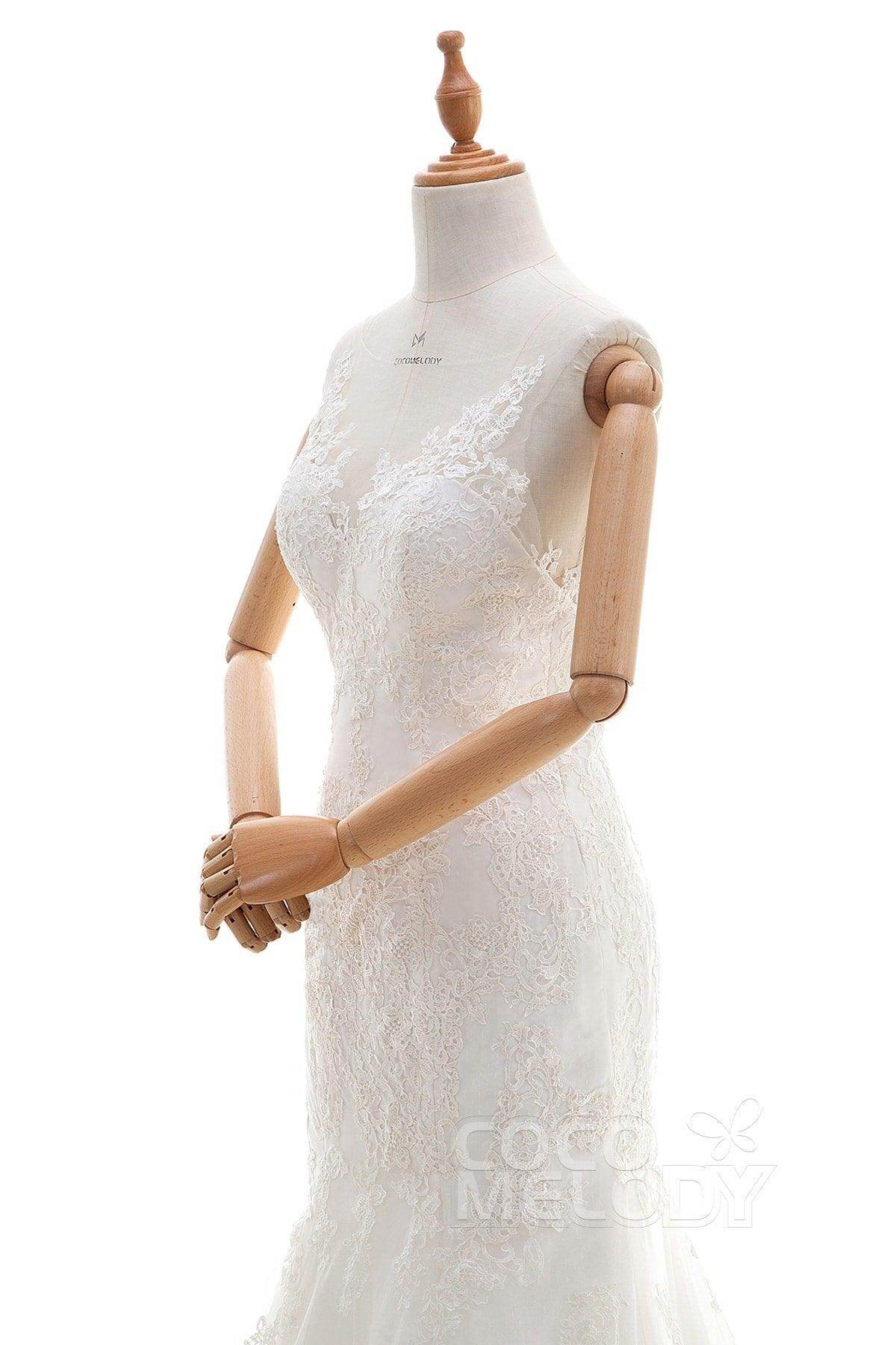 Trumpet-Mermaid Court Train Tulle Lace Wedding Dress LD4342 - COCOMELODY