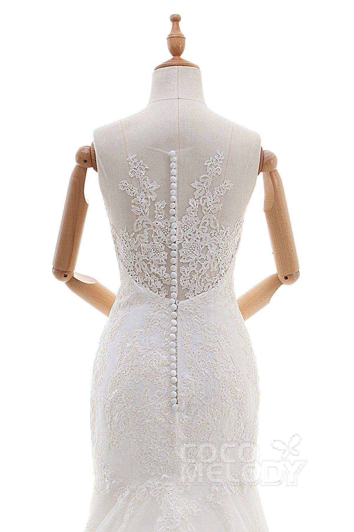 Trumpet-Mermaid Court Train Tulle Lace Wedding Dress LD4342 - COCOMELODY