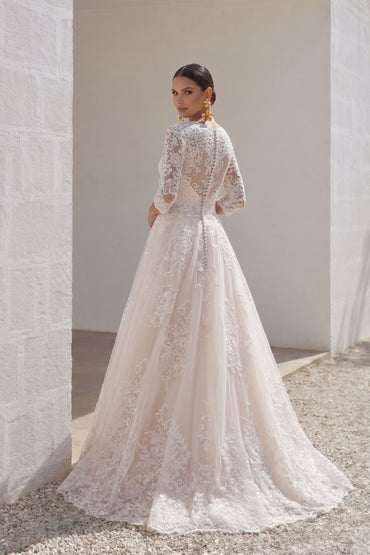 A-Line Floor Length Tulle and Lace Wedding Dress LD4604