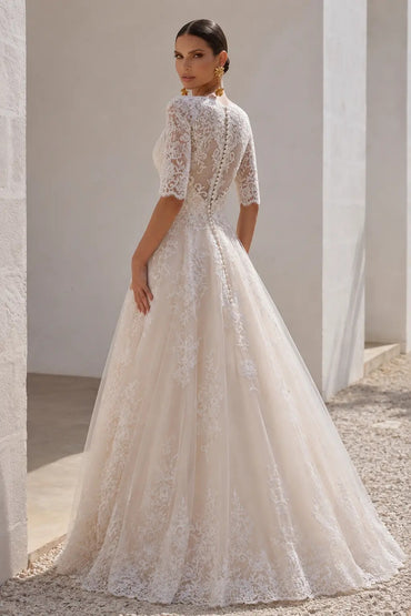 A-Line Floor Length Tulle and Lace Wedding Dress LD4604