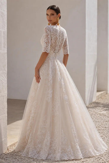 A-Line Floor Length Tulle and Lace Wedding Dress LD4604 - 35 Days / As Picture:Ivory/Champagne / US0-UK2-EUR30 - COCOMELODY