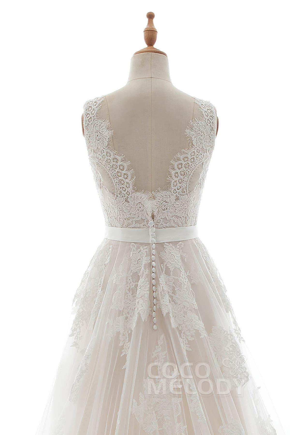 A-Line Court Train Tulle Lace and Satin Wedding Dress LD5039 - COCOMELODY
