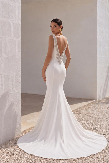Mermaid Court Train Knitted Fabric Wedding Dress LD5237 - 35 Days / As Picture:Ivory / US0-UK2-EUR30 - COCOMELODY