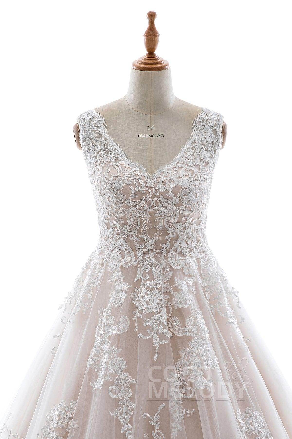 A-Line Court Train Elastic Satin Tulle Wedding Dress LD5565 - COCOMELODY
