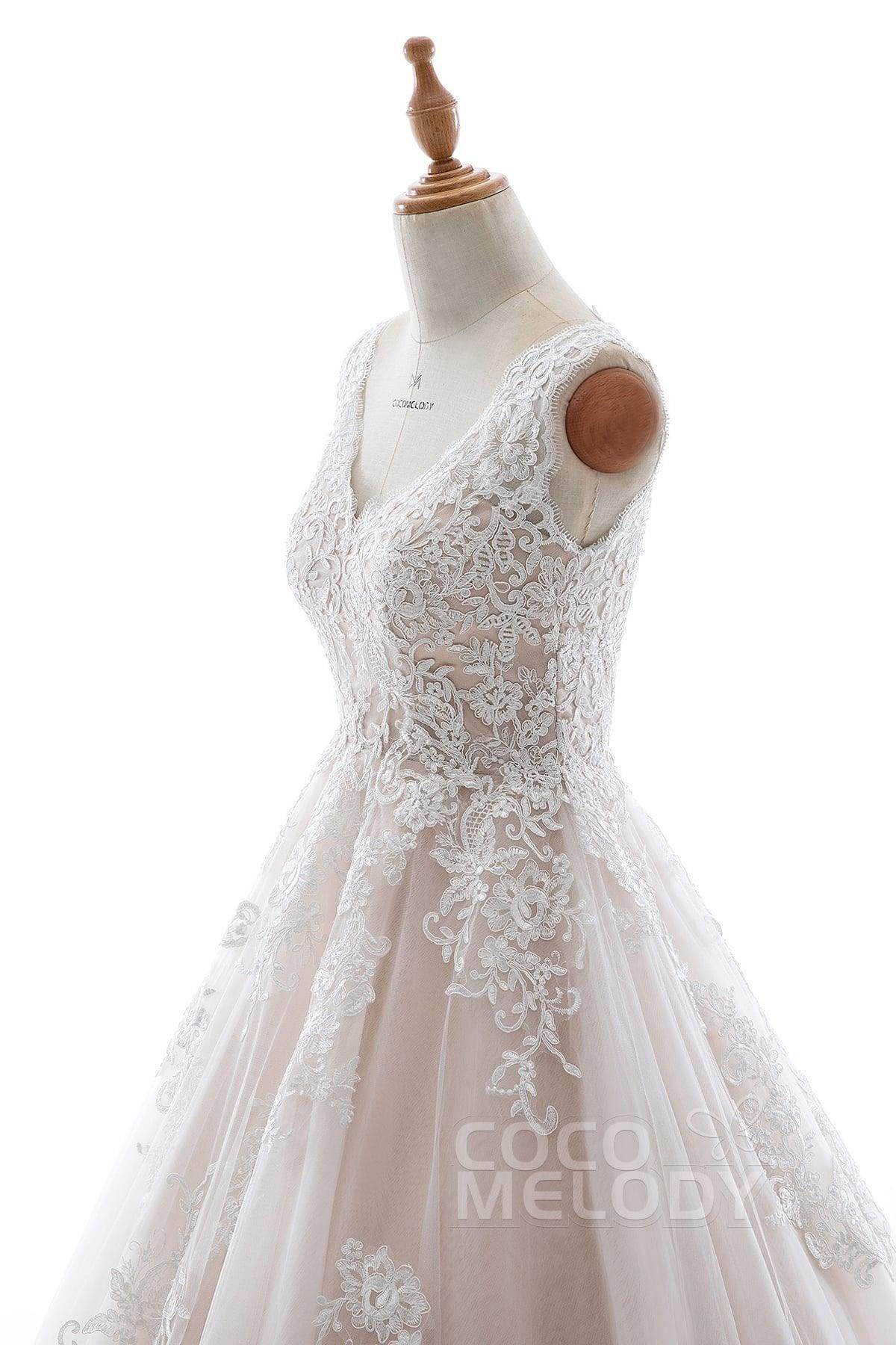 A-Line Court Train Elastic Satin Tulle Wedding Dress LD5565 - COCOMELODY