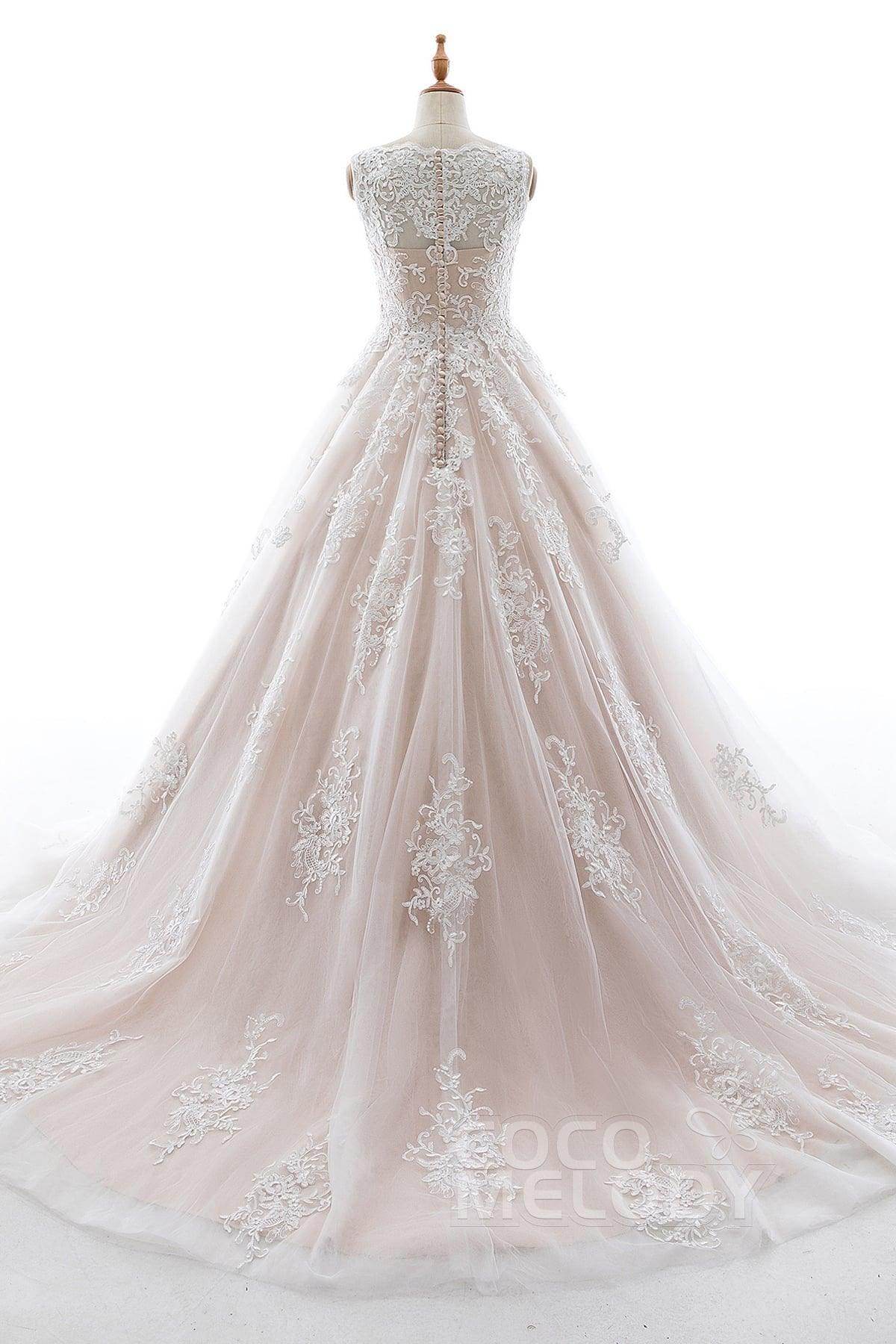 A-Line Court Train Elastic Satin Tulle Wedding Dress LD5565 - COCOMELODY